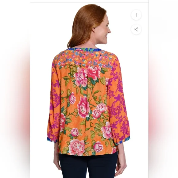 John MarkFloral Button-Down Tie-Front Top - Plus - Orange Print - Picture 2 of 6